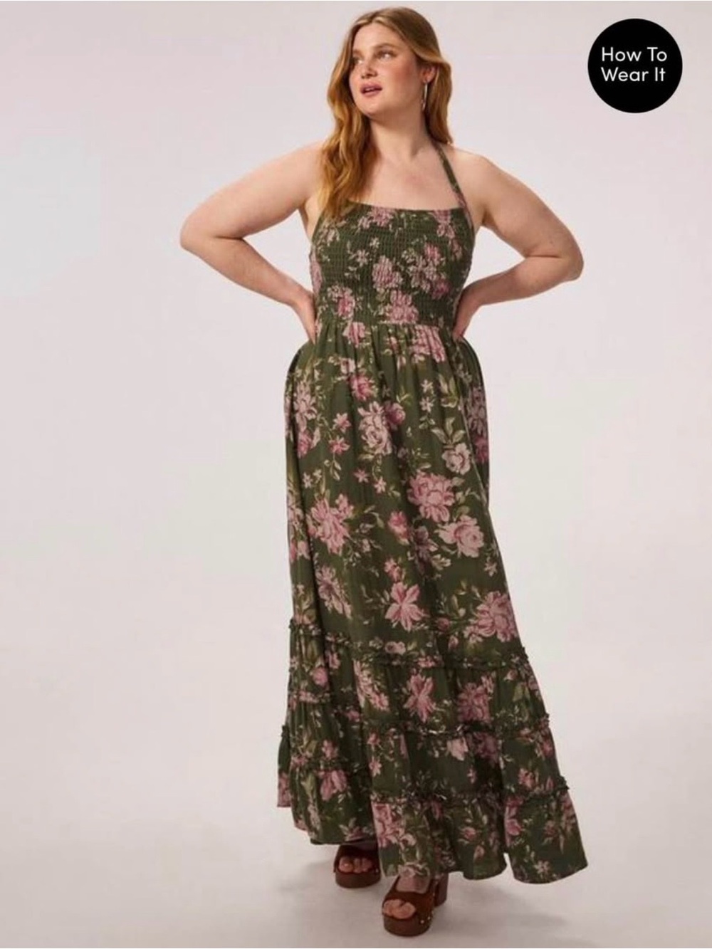 torrid Olive Maxi Dress with Pink Floral Print